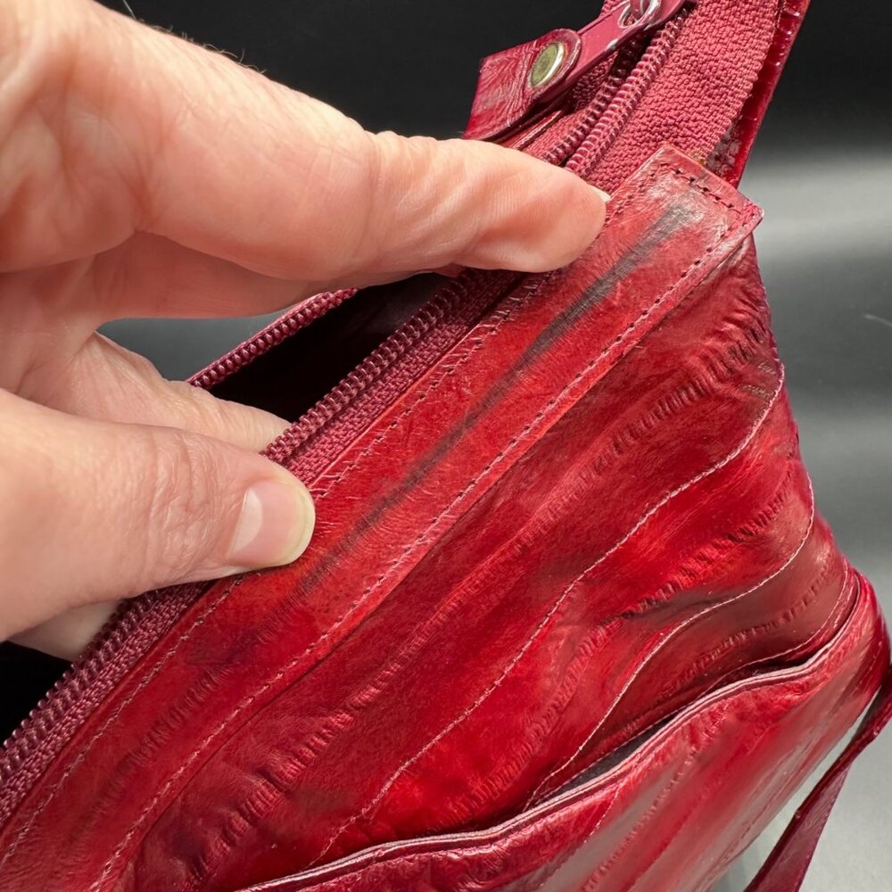 Vintage Red Purse Eel Skin Shoulder Bag Lee Sands Korea 1970s Retro Fashion - Picture 9 of 15